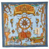 エルメス カレ90 BATEAU A VAPEUR DE JOUFFROY DABBANS 1784 蒸気船 スカーフ ブルー ブラウン マルチカラー シルク レディース HERMES 【中古】